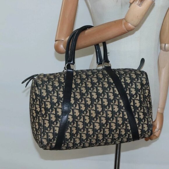 Christian Dior Trotter Canvas Boston Bag Navy Silver Auth 136274 - Picture 1 of 16